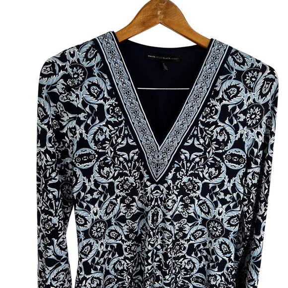 White House Black Market‎ Dress Floral Print Long Sleeve V Neck SZ. 6 - Picture 1 of 7